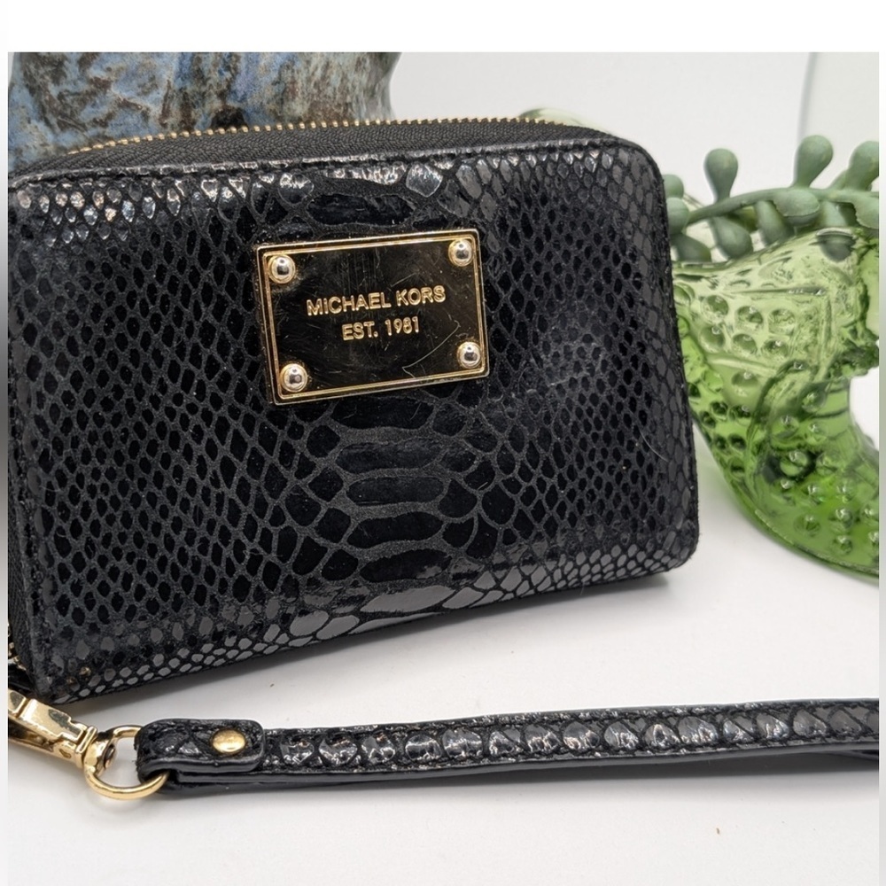 Michael Kors Black Snakeskin Wallet with Gold Zipper